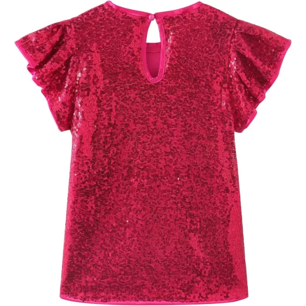 Noomelfish Girls Short Sleeve Sequin Shirts Party Glitter Sparkly Tops Blouse 512 YearsHot Pink