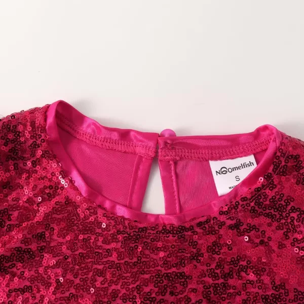 Noomelfish Girls Short Sleeve Sequin Shirts Party Glitter Sparkly Tops Blouse 512 YearsHot Pink