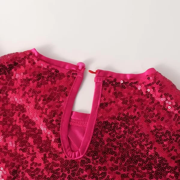 Noomelfish Girls Short Sleeve Sequin Shirts Party Glitter Sparkly Tops Blouse 512 YearsHot Pink