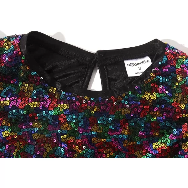 Noomelfish Girls Short Sleeve Sequin Shirts Party Glitter Sparkly Tops Blouse 512 YearsRainbow Black
