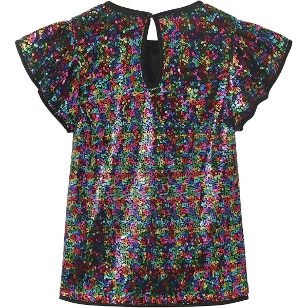 Noomelfish Girls Short Sleeve Sequin Shirts Party Glitter Sparkly Tops Blouse 512 YearsRainbow Black