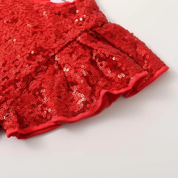 Noomelfish Girls Short Sleeve Sequin Shirts Party Glitter Sparkly Tops Blouse 512 YearsRed
