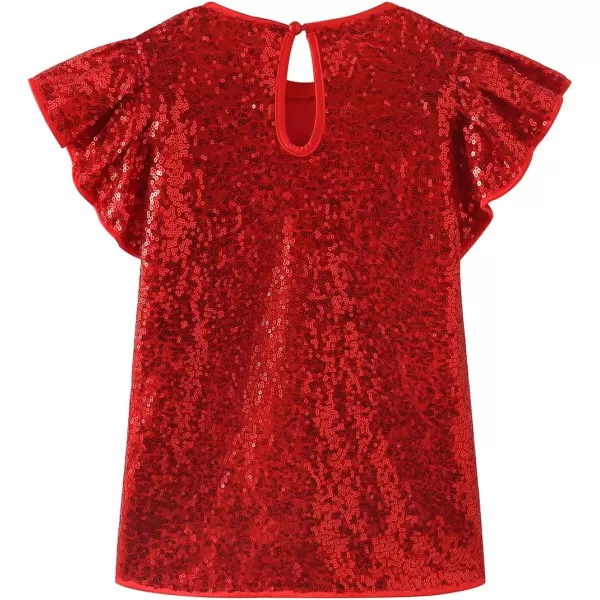 Noomelfish Girls Short Sleeve Sequin Shirts Party Glitter Sparkly Tops Blouse 512 YearsRed