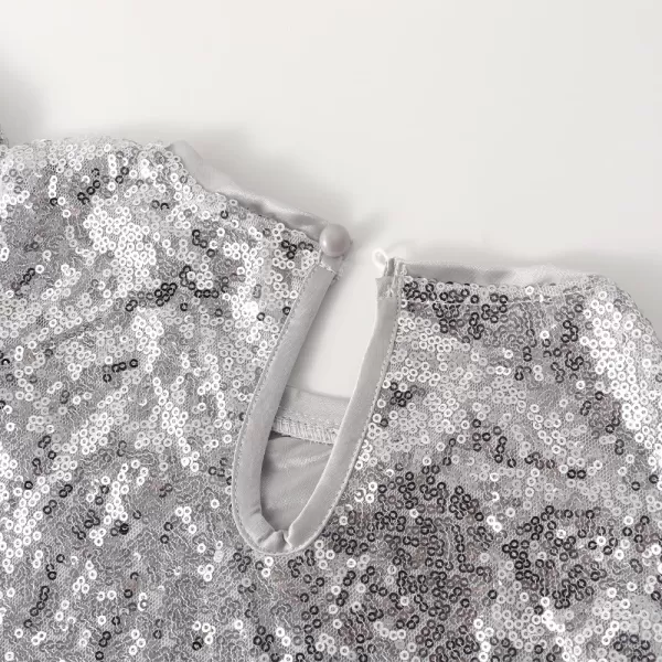 Noomelfish Girls Short Sleeve Sequin Shirts Party Glitter Sparkly Tops Blouse 512 YearsSilver White