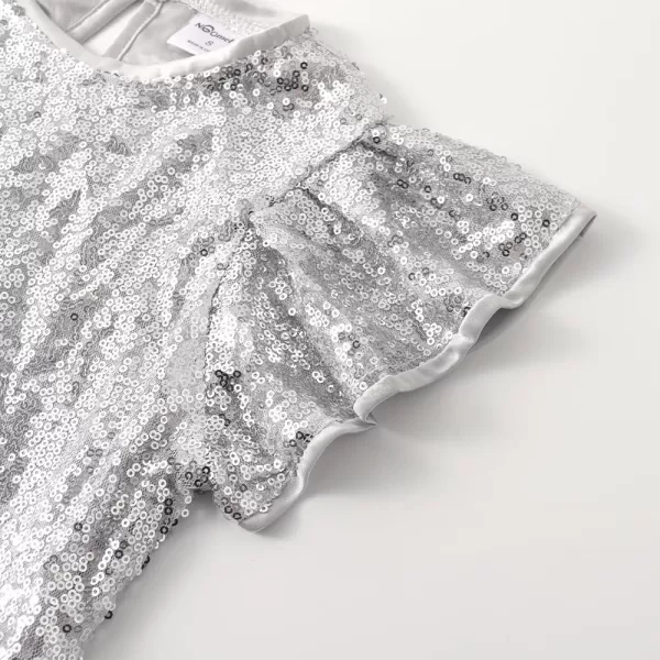Noomelfish Girls Short Sleeve Sequin Shirts Party Glitter Sparkly Tops Blouse 512 YearsSilver White
