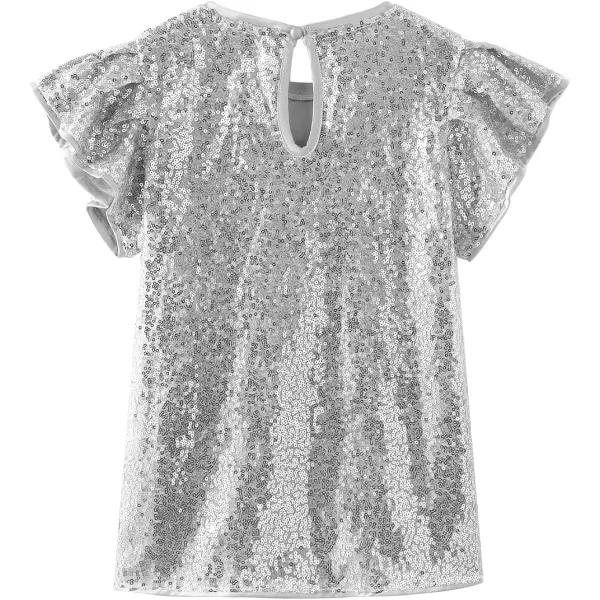 Noomelfish Girls Short Sleeve Sequin Shirts Party Glitter Sparkly Tops Blouse 512 YearsSilver White