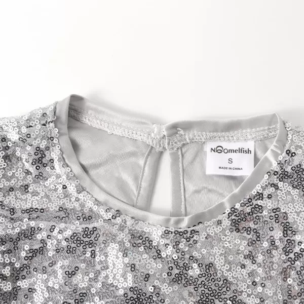 Noomelfish Girls Short Sleeve Sequin Shirts Party Glitter Sparkly Tops Blouse 512 YearsSilver White