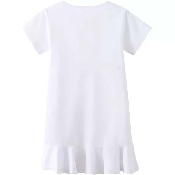 Noomelfish Girls Side Cinched Ruffle Dress Short Sleeve Casual Drawstring Tie Cotton Dresses 412 YearsWhite