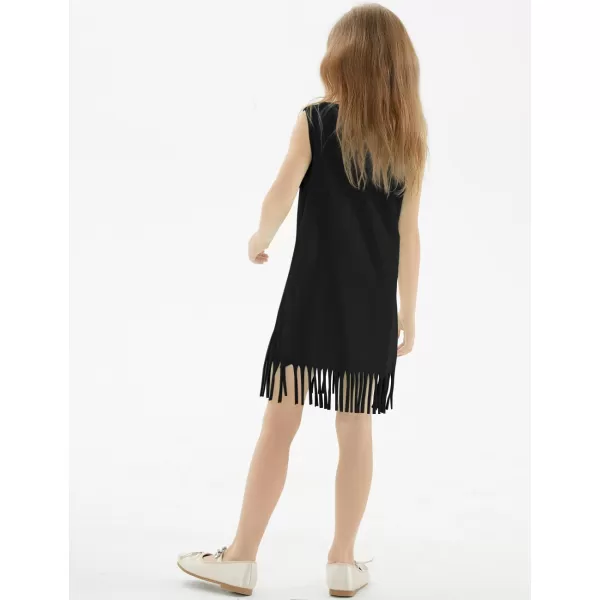 Noomelfish Girls Sleeveless Fringe Dress Cotton Summer Casual Sundress 312 YearsBlack