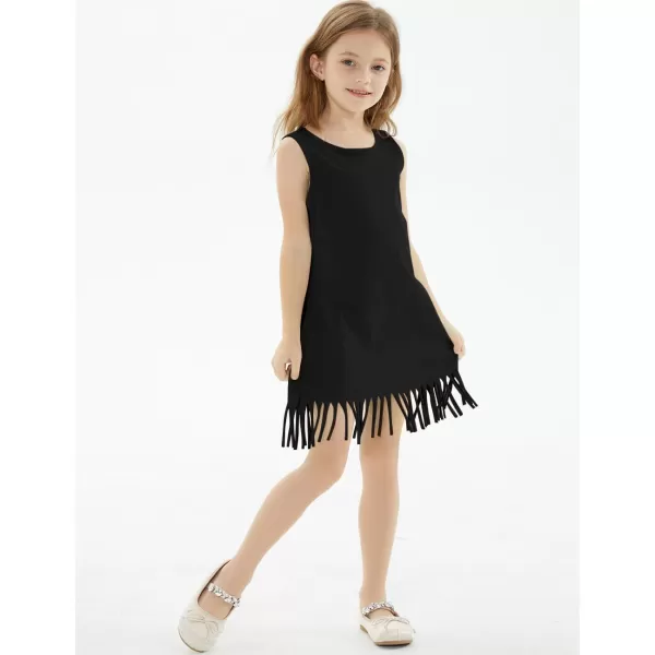 Noomelfish Girls Sleeveless Fringe Dress Cotton Summer Casual Sundress 312 YearsBlack