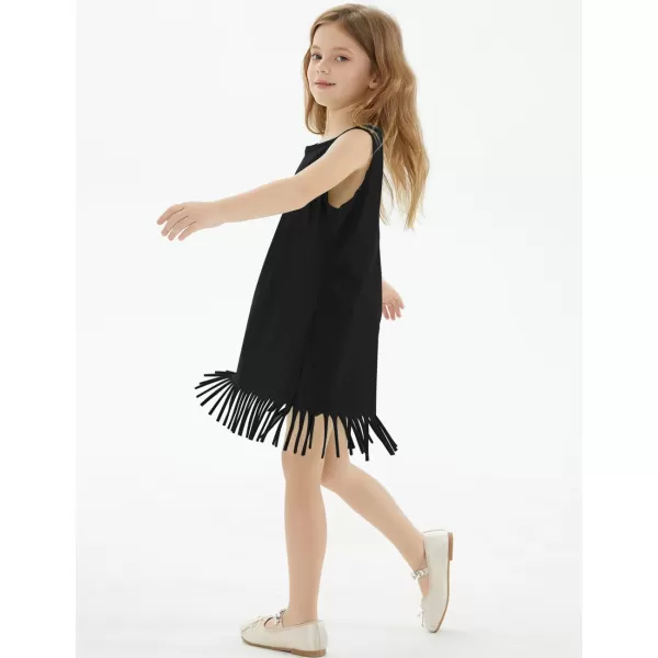 Noomelfish Girls Sleeveless Fringe Dress Cotton Summer Casual Sundress 312 YearsBlack