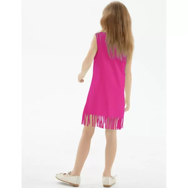 Noomelfish Girls Sleeveless Fringe Dress Cotton Summer Casual Sundress 312 YearsHot Pink