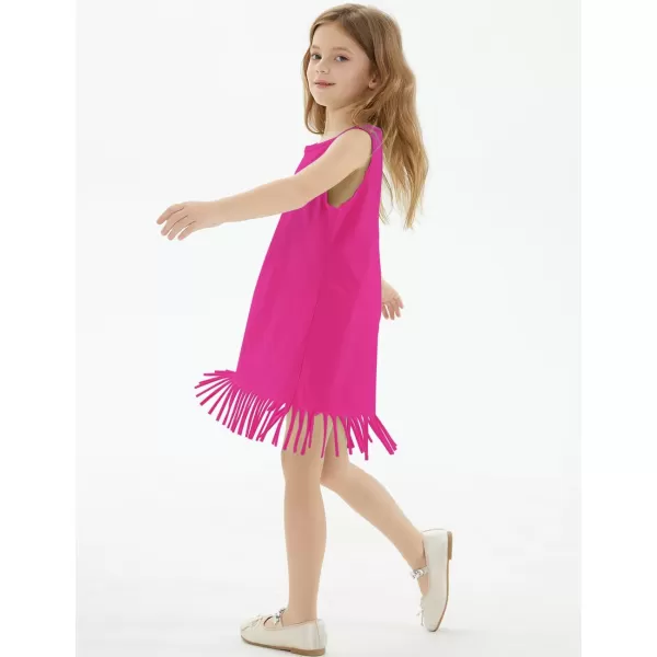Noomelfish Girls Sleeveless Fringe Dress Cotton Summer Casual Sundress 312 YearsHot Pink