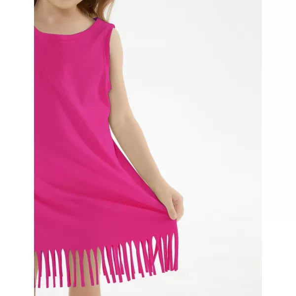 Noomelfish Girls Sleeveless Fringe Dress Cotton Summer Casual Sundress 312 YearsHot Pink