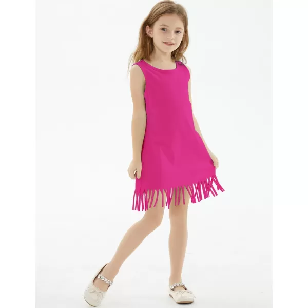 Noomelfish Girls Sleeveless Fringe Dress Cotton Summer Casual Sundress 312 YearsHot Pink
