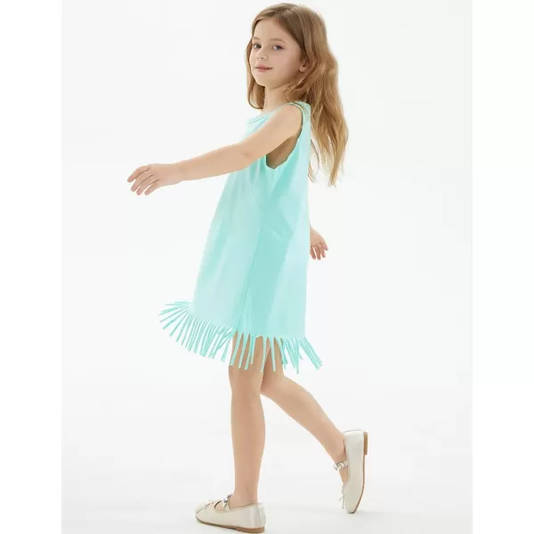 Noomelfish Girls Sleeveless Fringe Dress Cotton Summer Casual Sundress 312 YearsLight Green