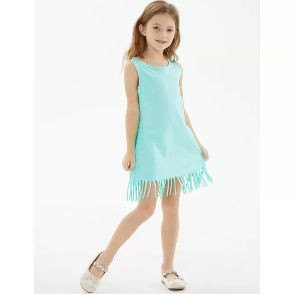 Noomelfish Girls Sleeveless Fringe Dress Cotton Summer Casual Sundress 312 YearsLight Green