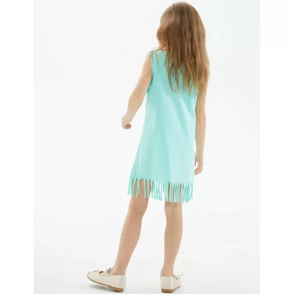 Noomelfish Girls Sleeveless Fringe Dress Cotton Summer Casual Sundress 312 YearsLight Green