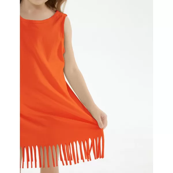Noomelfish Girls Sleeveless Fringe Dress Cotton Summer Casual Sundress 312 YearsOrange