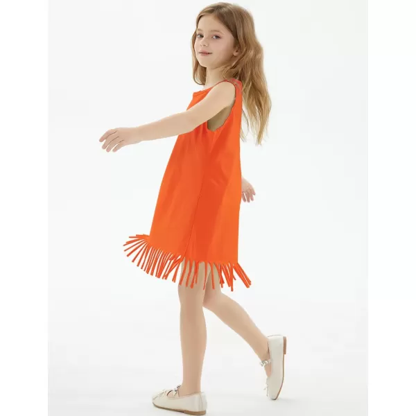 Noomelfish Girls Sleeveless Fringe Dress Cotton Summer Casual Sundress 312 YearsOrange