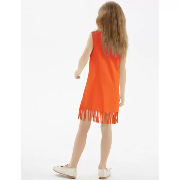 Noomelfish Girls Sleeveless Fringe Dress Cotton Summer Casual Sundress 312 YearsOrange
