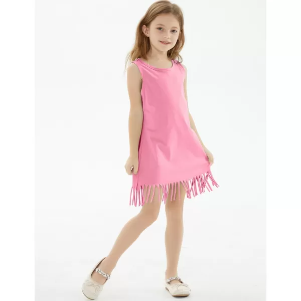 Noomelfish Girls Sleeveless Fringe Dress Cotton Summer Casual Sundress 312 YearsPink