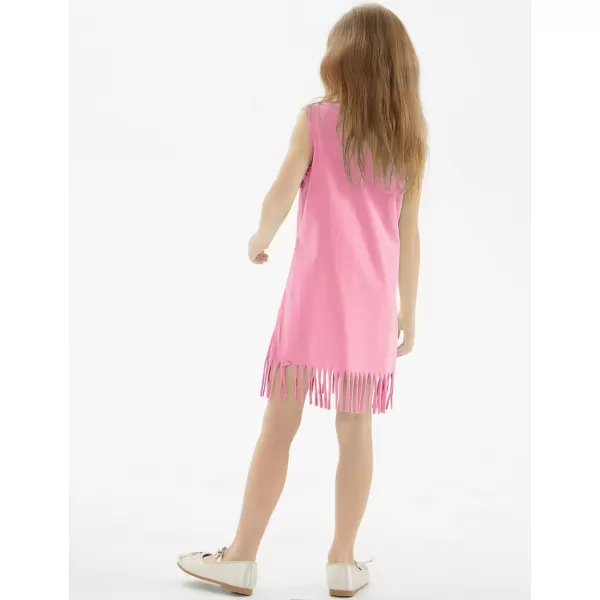 Noomelfish Girls Sleeveless Fringe Dress Cotton Summer Casual Sundress 312 YearsPink