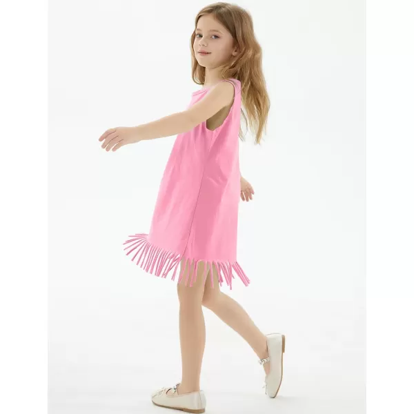 Noomelfish Girls Sleeveless Fringe Dress Cotton Summer Casual Sundress 312 YearsPink