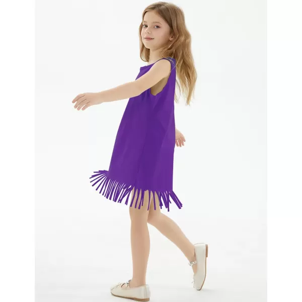 Noomelfish Girls Sleeveless Fringe Dress Cotton Summer Casual Sundress 312 YearsPurple