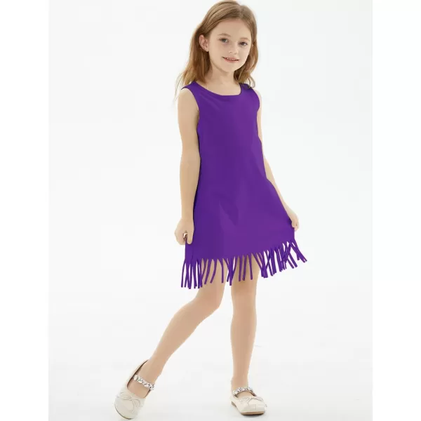 Noomelfish Girls Sleeveless Fringe Dress Cotton Summer Casual Sundress 312 YearsPurple