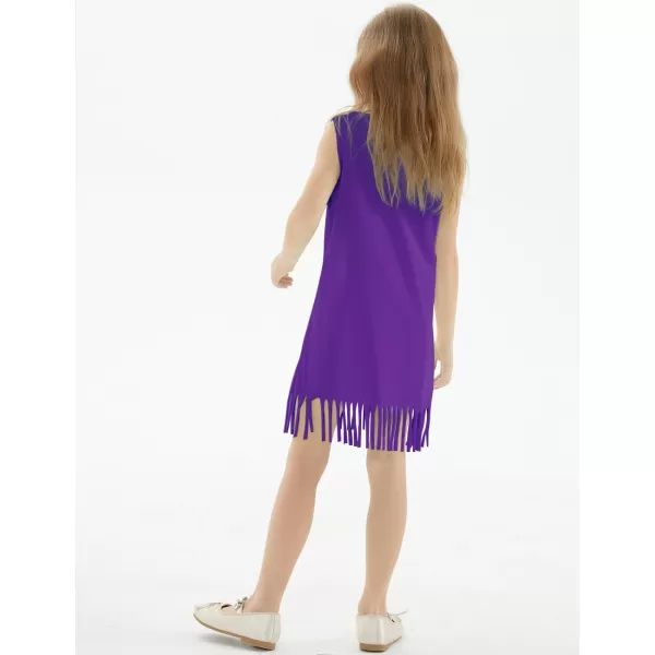 Noomelfish Girls Sleeveless Fringe Dress Cotton Summer Casual Sundress 312 YearsPurple