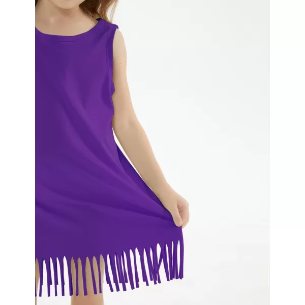 Noomelfish Girls Sleeveless Fringe Dress Cotton Summer Casual Sundress 312 YearsPurple