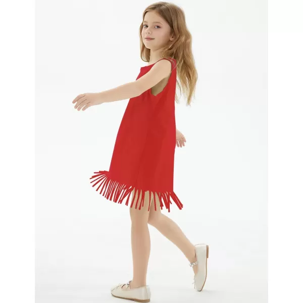 Noomelfish Girls Sleeveless Fringe Dress Cotton Summer Casual Sundress 312 YearsRed