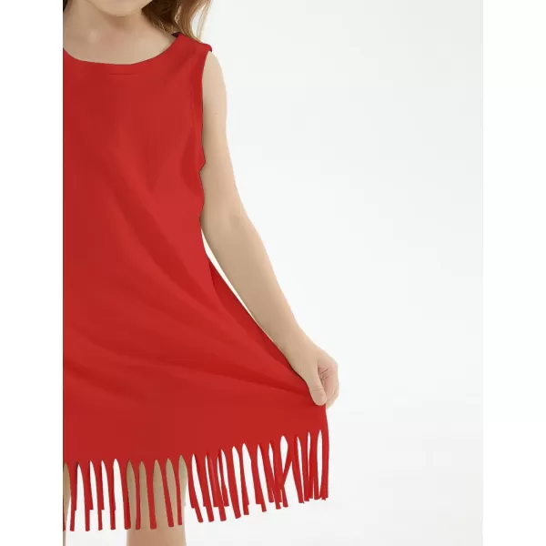 Noomelfish Girls Sleeveless Fringe Dress Cotton Summer Casual Sundress 312 YearsRed