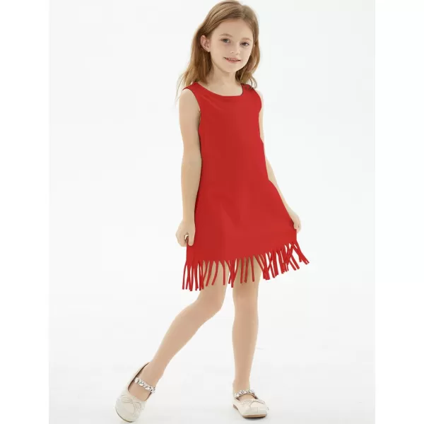 Noomelfish Girls Sleeveless Fringe Dress Cotton Summer Casual Sundress 312 YearsRed