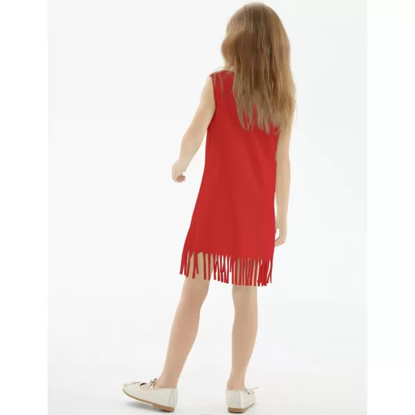 Noomelfish Girls Sleeveless Fringe Dress Cotton Summer Casual Sundress 312 YearsRed