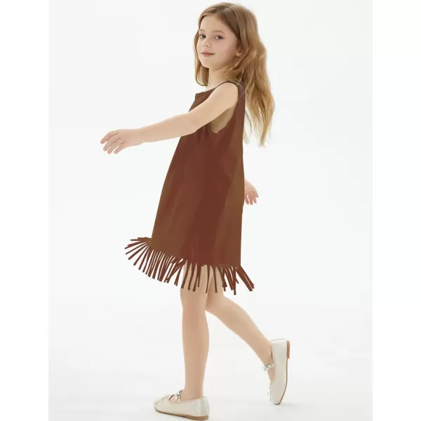 Noomelfish Girls Sleeveless Fringe Dress Cotton Summer Casual Sundress 312 YearsRust Brown