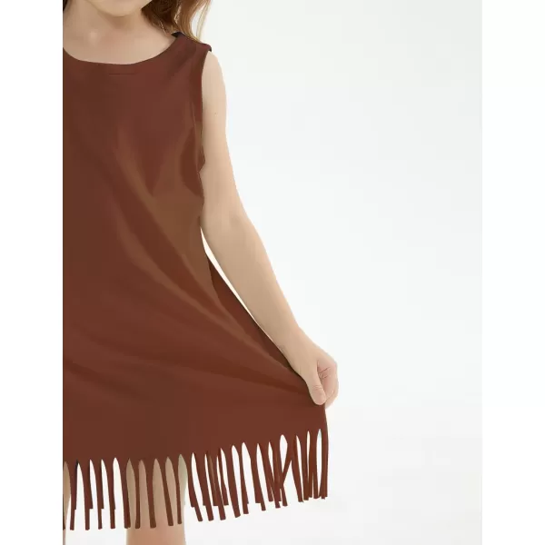 Noomelfish Girls Sleeveless Fringe Dress Cotton Summer Casual Sundress 312 YearsRust Brown