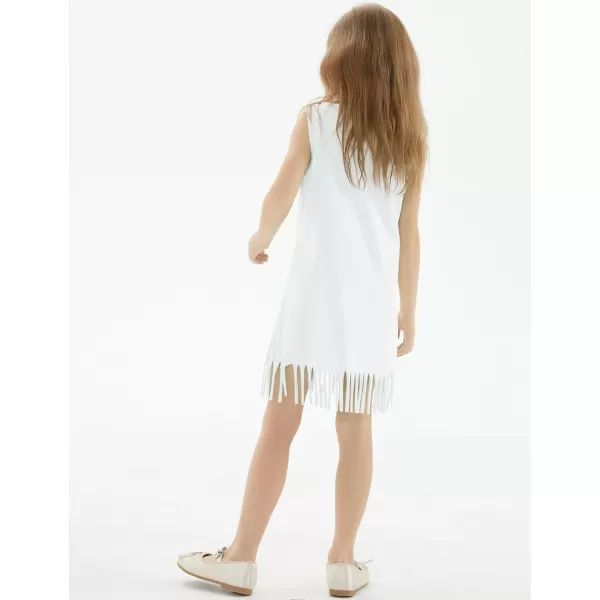 Noomelfish Girls Sleeveless Fringe Dress Cotton Summer Casual Sundress 312 YearsWhite