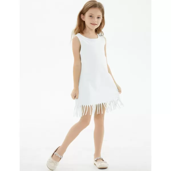 Noomelfish Girls Sleeveless Fringe Dress Cotton Summer Casual Sundress 312 YearsWhite