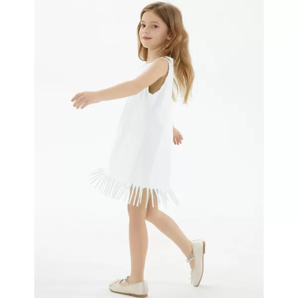Noomelfish Girls Sleeveless Fringe Dress Cotton Summer Casual Sundress 312 YearsWhite