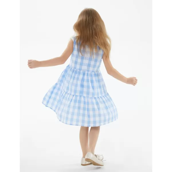 Noomelfish Girls Sleeveless Plaid Dress Casual Ruffle Tiered Sundress with Pockets 312 YearsBlue Check Gingham