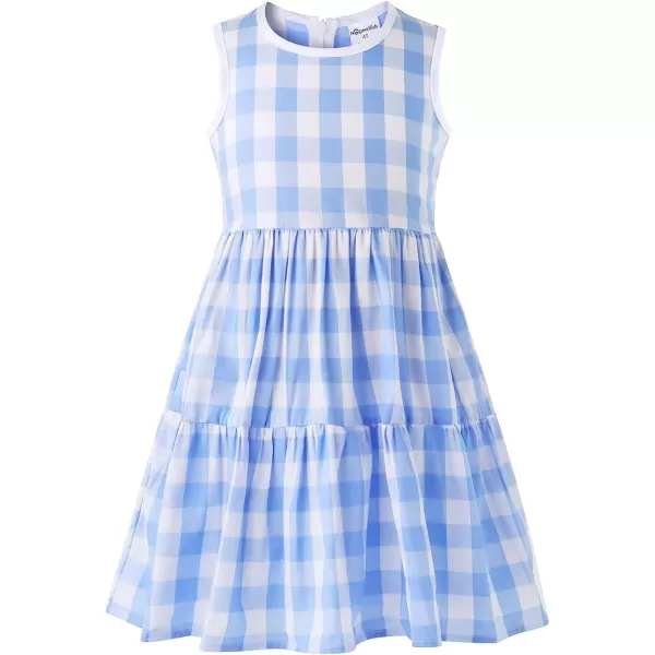 Noomelfish Girls Sleeveless Plaid Dress Casual Ruffle Tiered Sundress with Pockets 312 YearsBlue Check Gingham