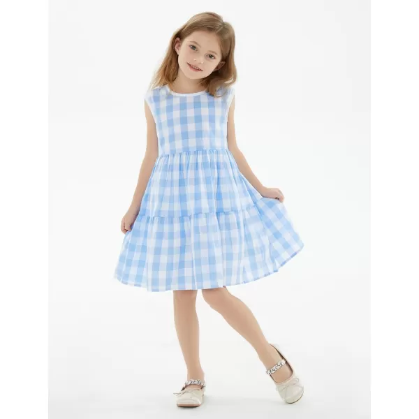 Noomelfish Girls Sleeveless Plaid Dress Casual Ruffle Tiered Sundress with Pockets 312 YearsBlue Check Gingham