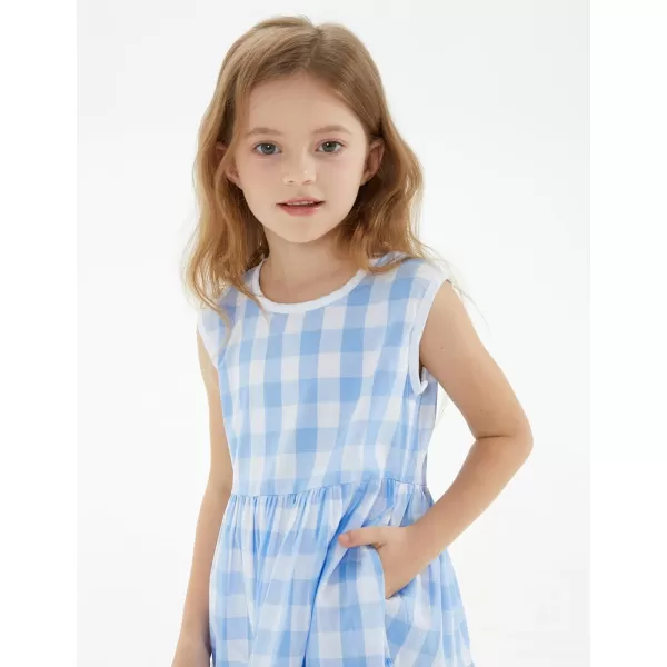 Noomelfish Girls Sleeveless Plaid Dress Casual Ruffle Tiered Sundress with Pockets 312 YearsBlue Check Gingham