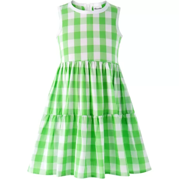 Noomelfish Girls Sleeveless Plaid Dress Casual Ruffle Tiered Sundress with Pockets 312 YearsGreen Check Gingham