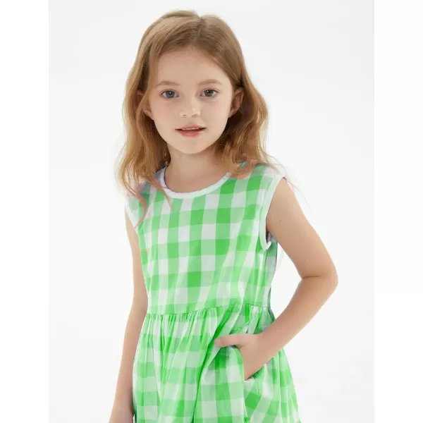 Noomelfish Girls Sleeveless Plaid Dress Casual Ruffle Tiered Sundress with Pockets 312 YearsGreen Check Gingham