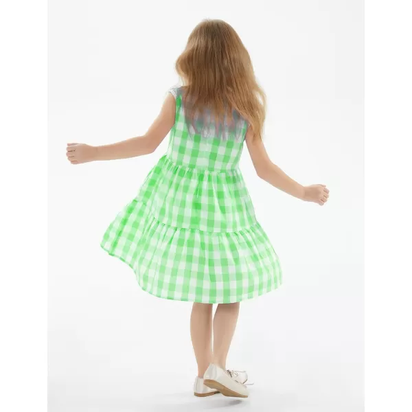 Noomelfish Girls Sleeveless Plaid Dress Casual Ruffle Tiered Sundress with Pockets 312 YearsGreen Check Gingham