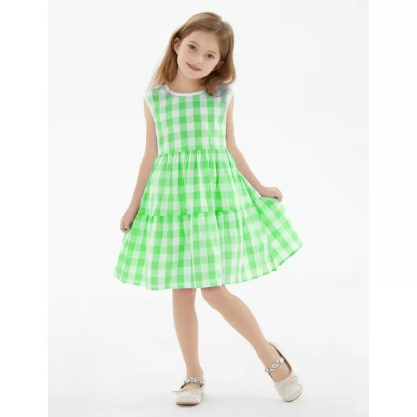 Noomelfish Girls Sleeveless Plaid Dress Casual Ruffle Tiered Sundress with Pockets 312 YearsGreen Check Gingham