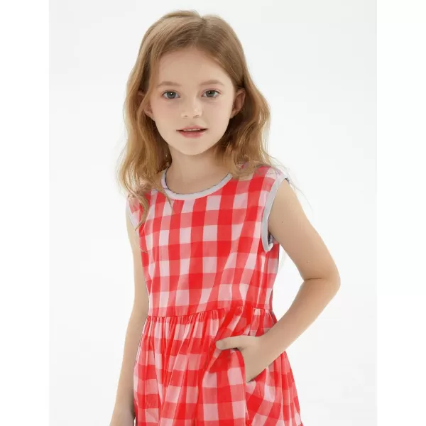 Noomelfish Girls Sleeveless Plaid Dress Casual Ruffle Tiered Sundress with Pockets 312 YearsRed Check Gingham